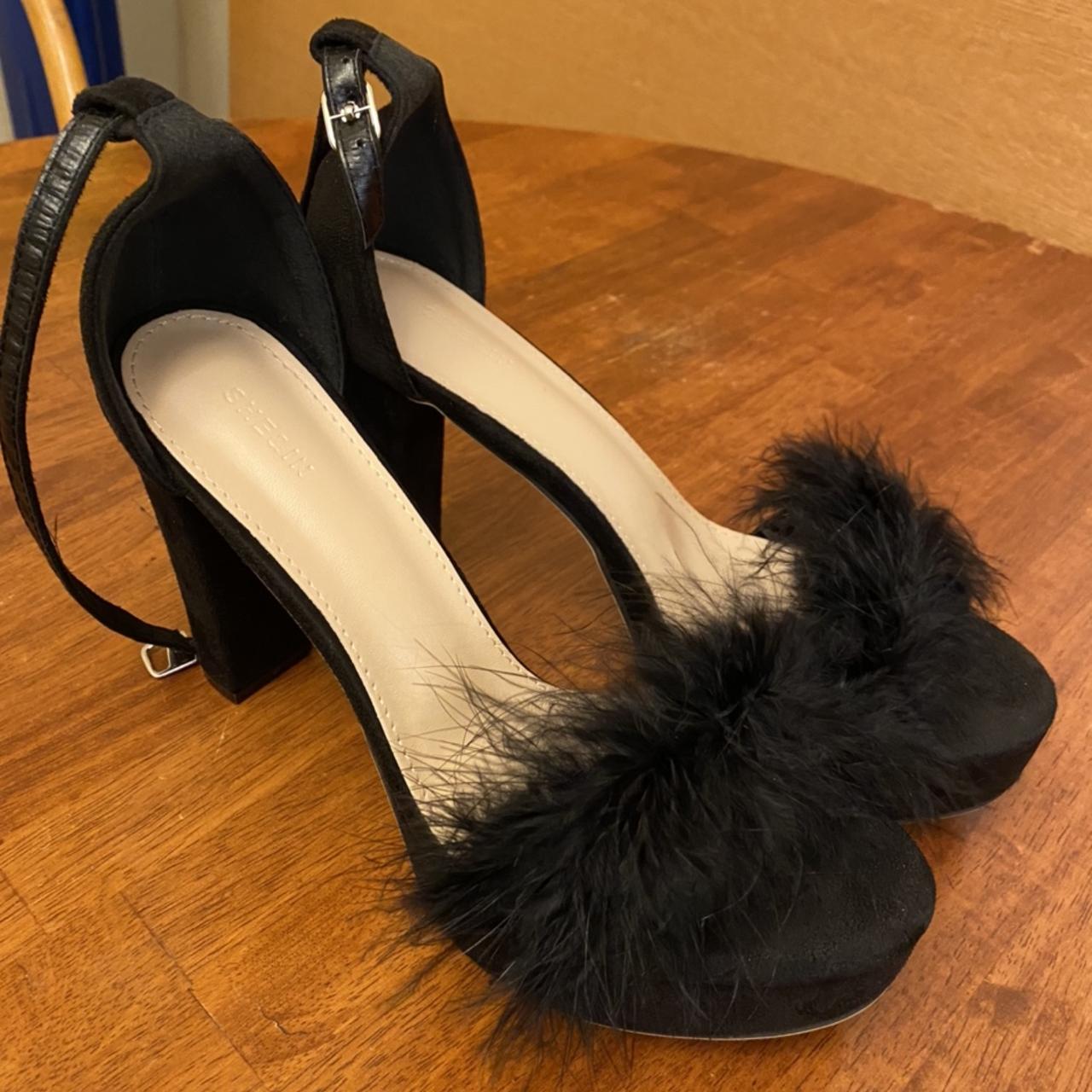 SHEIN Women’s size 9 Black Faux Fur Heels #heels... - Depop