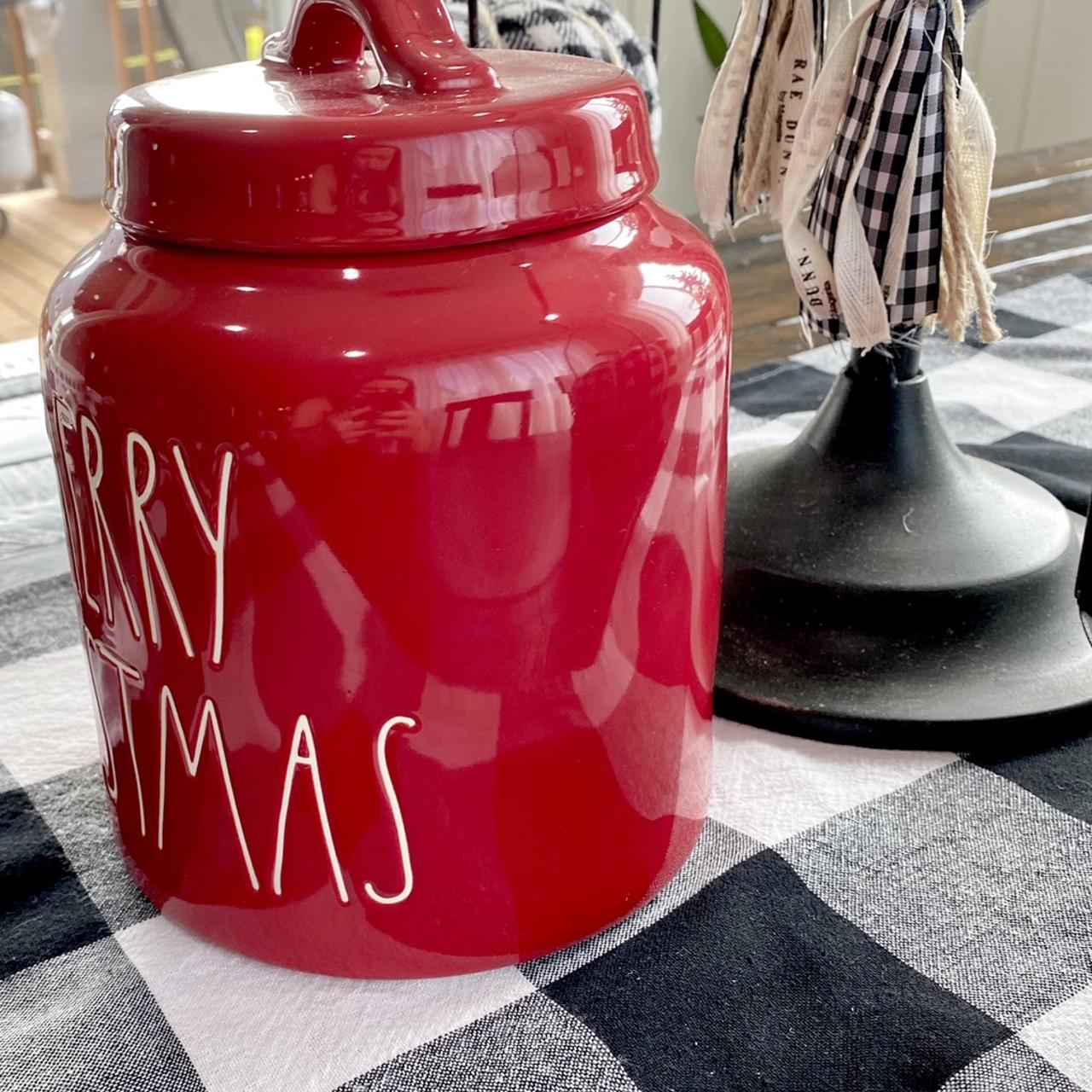 Rae Dunn Christmas mistletoe store kisses red canister