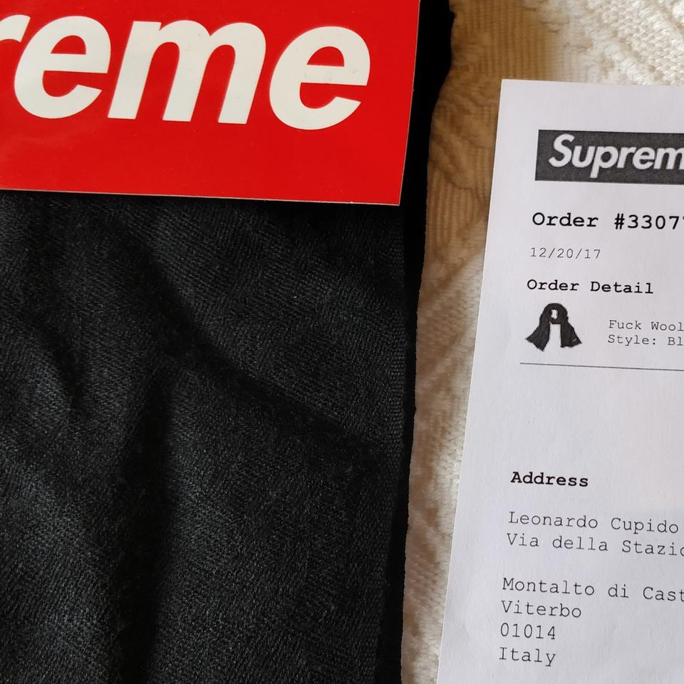 Supreme Scarf Fuck wool Black DS FW17 Limited... - Depop