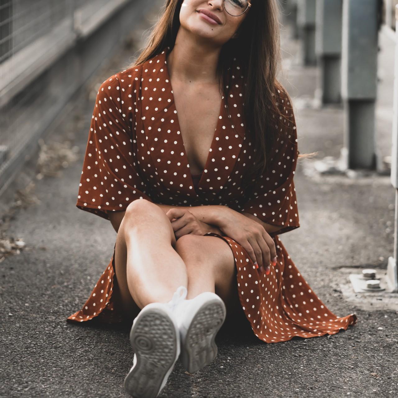 Burnt orange polka dot dress best sale