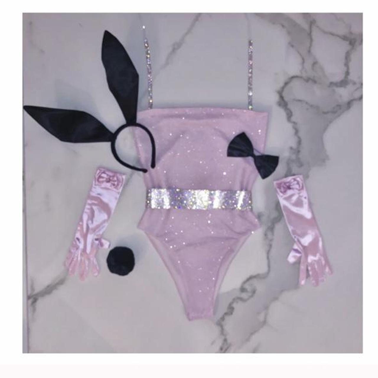 Pink Sparkly Playsuit with a belt (other accessories... - Depop