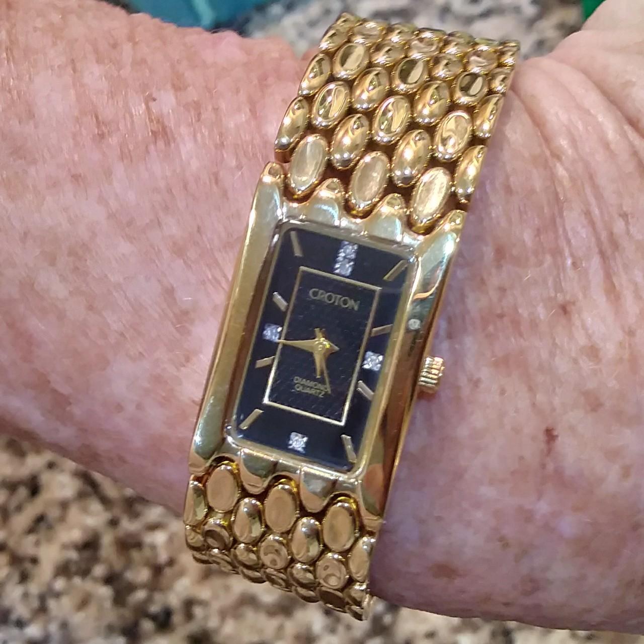 Croton goldtone diamond quartz rectangular ladies Depop