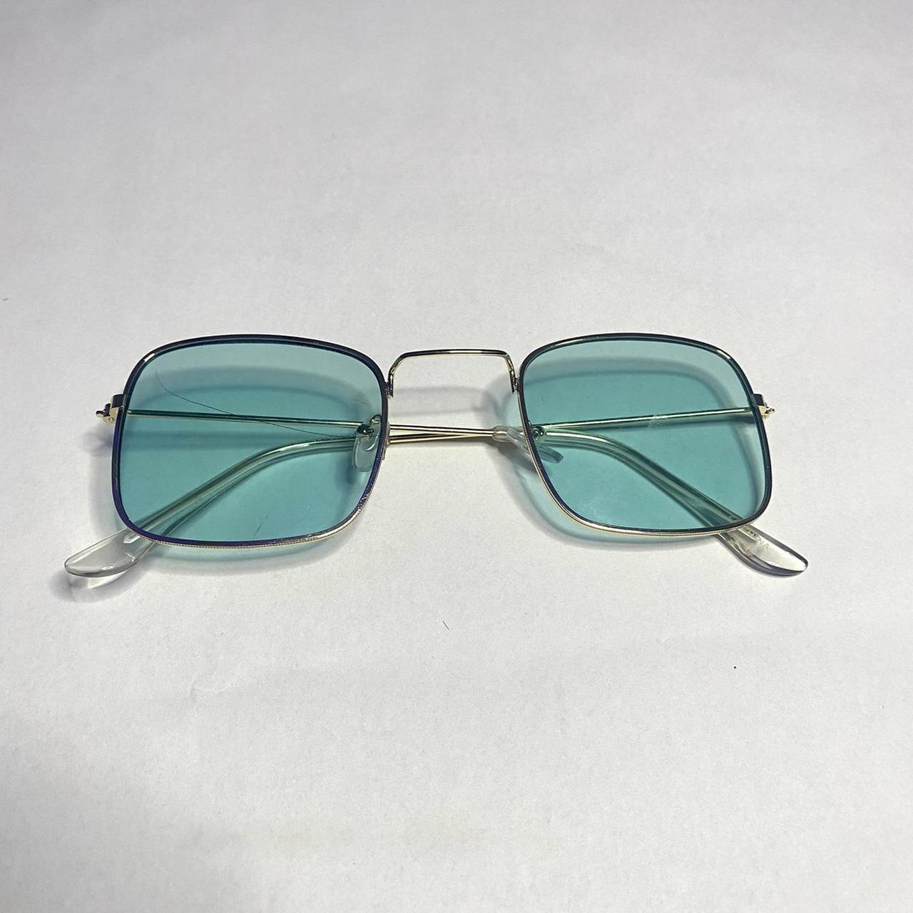 Pacsun Unisex Retro Gold and Light blue teal rounded... - Depop