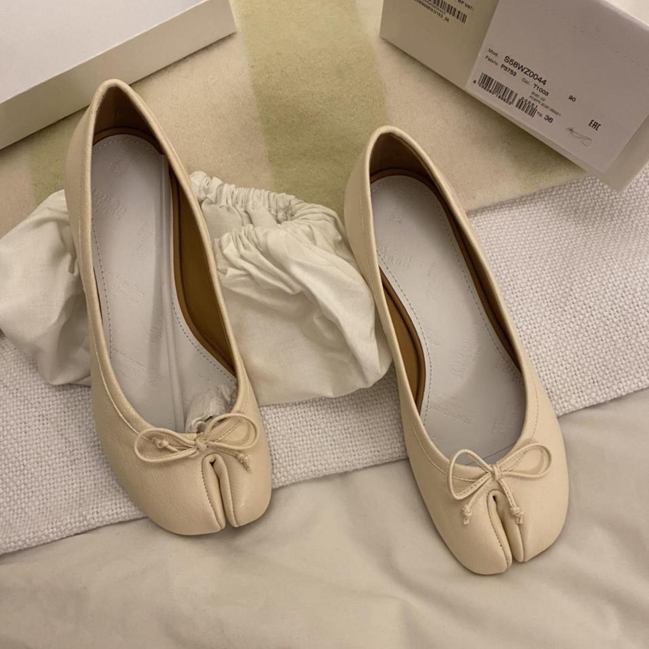 Margiela tabi cream ballet pumps with small heel... Depop