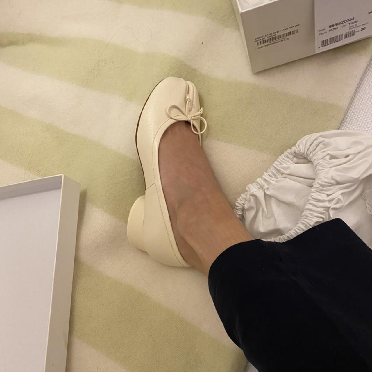 Margiela tabi cream ballet pumps with small heel... Depop