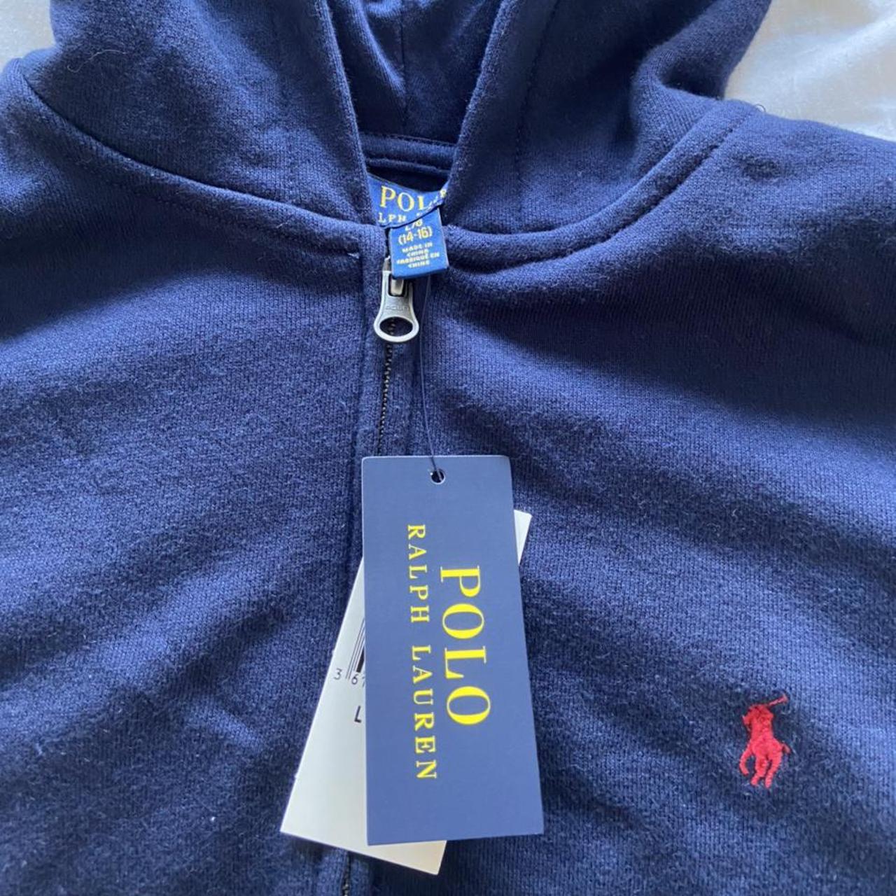 Ralph lauren navy blue zip up hoodie size age 14 -... - Depop