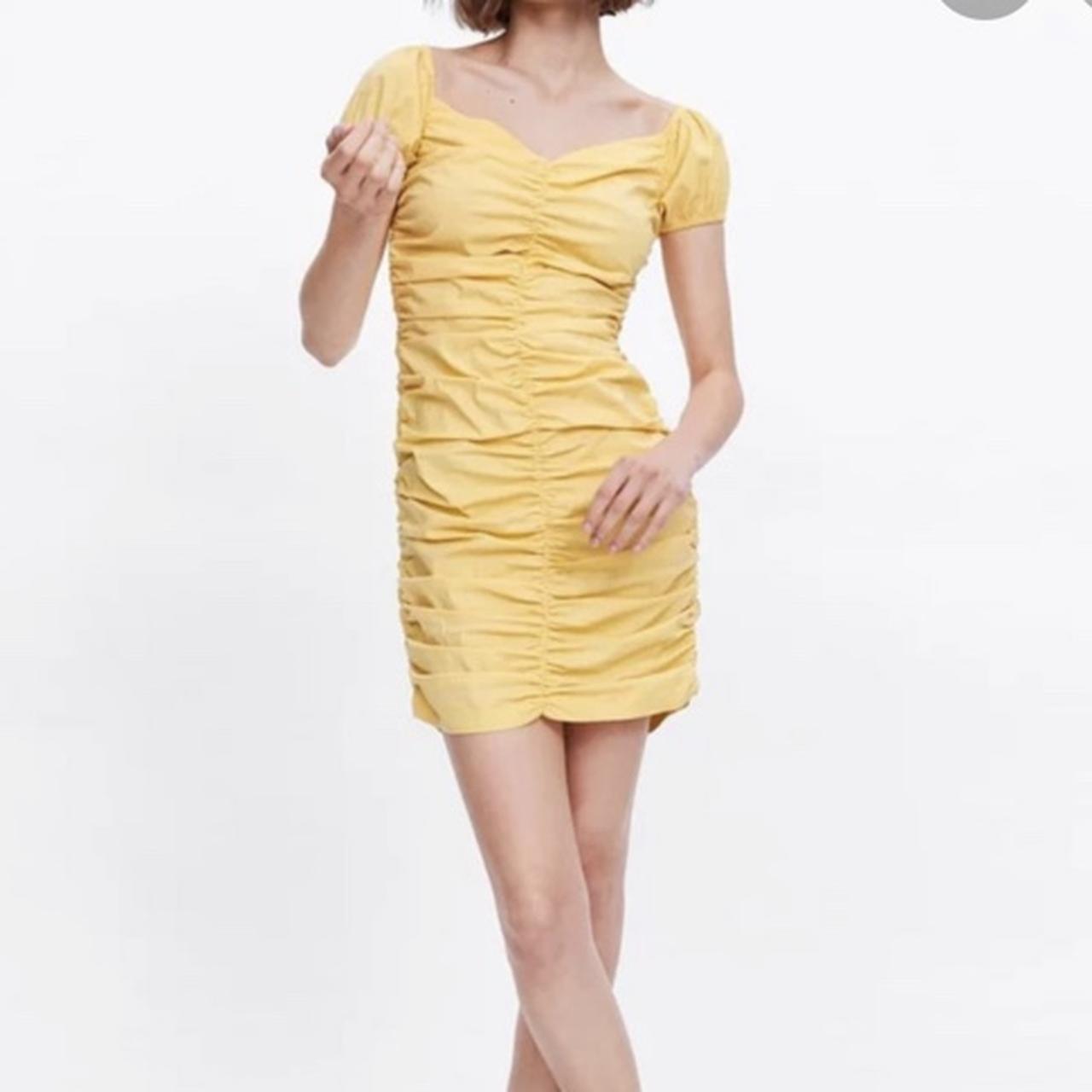 Zara yellow sales ruched dress