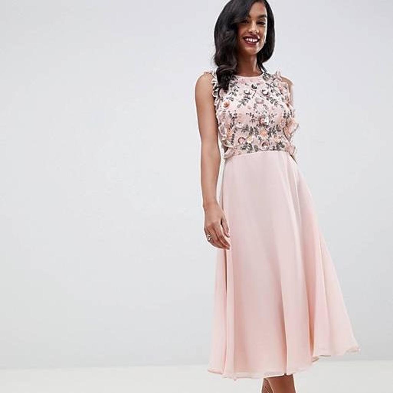 asos design lace midi dress with pinny bodice