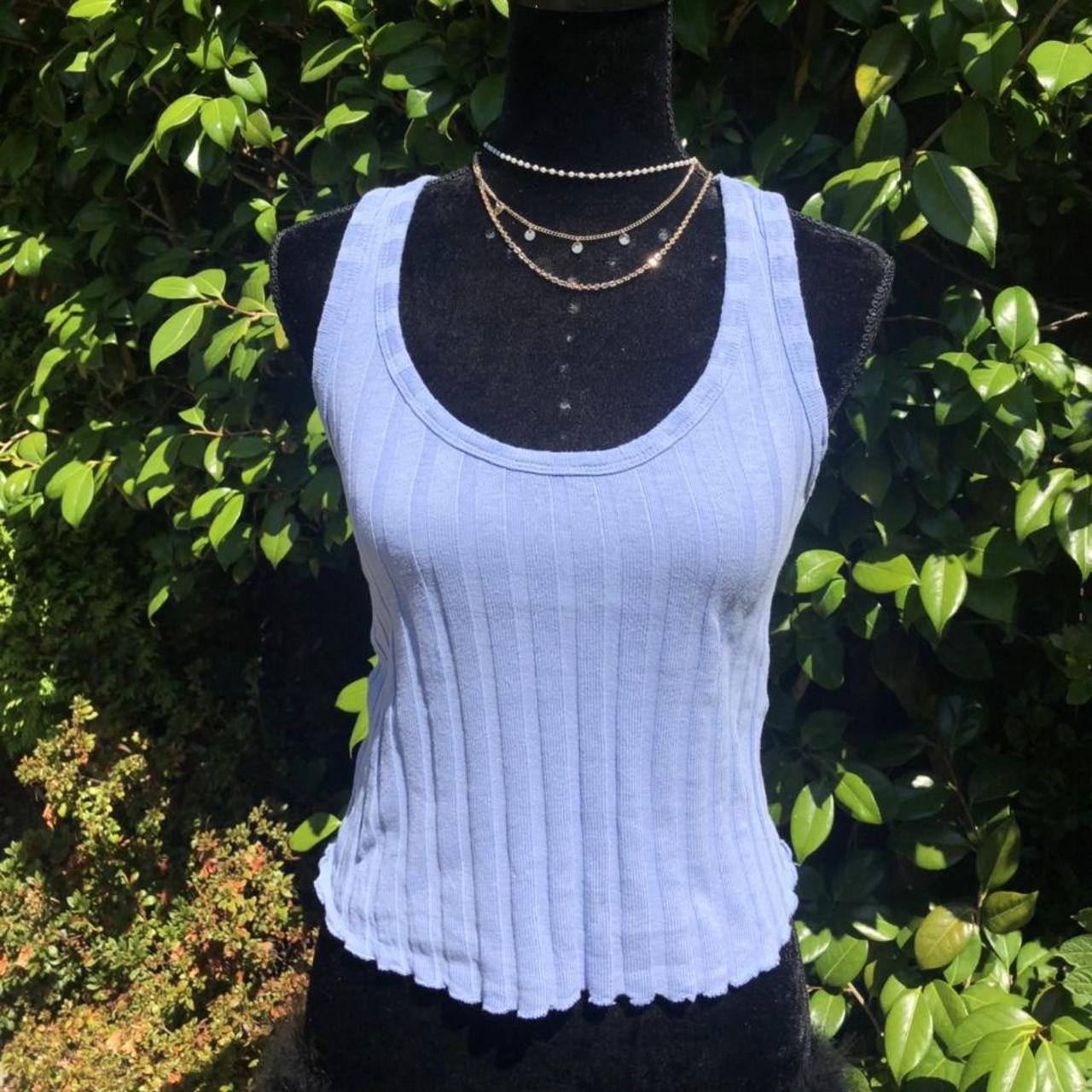 Zara Baby blue knitwear vest top with frills at the... Depop