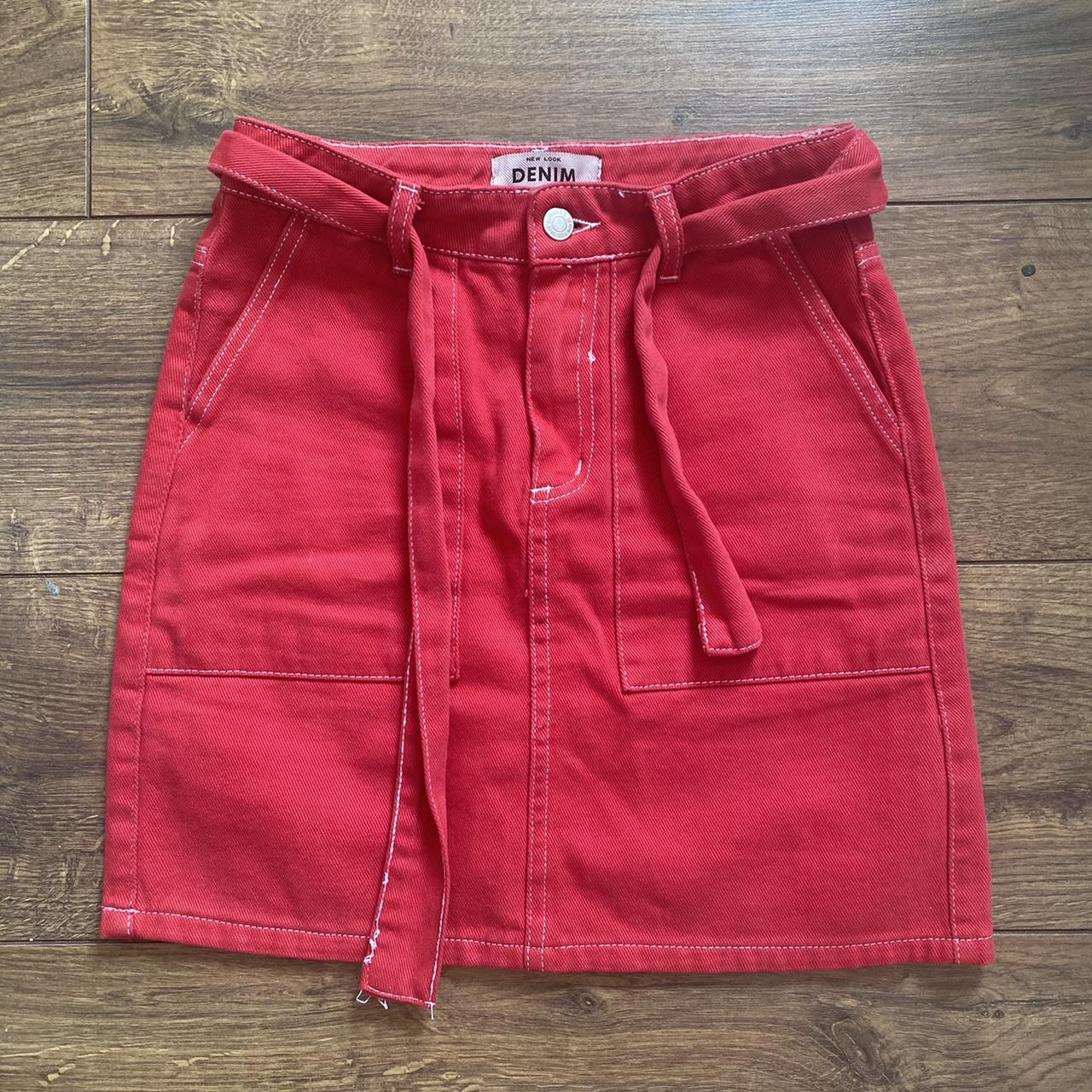 new look red denim skirt size 6 great... - Depop
