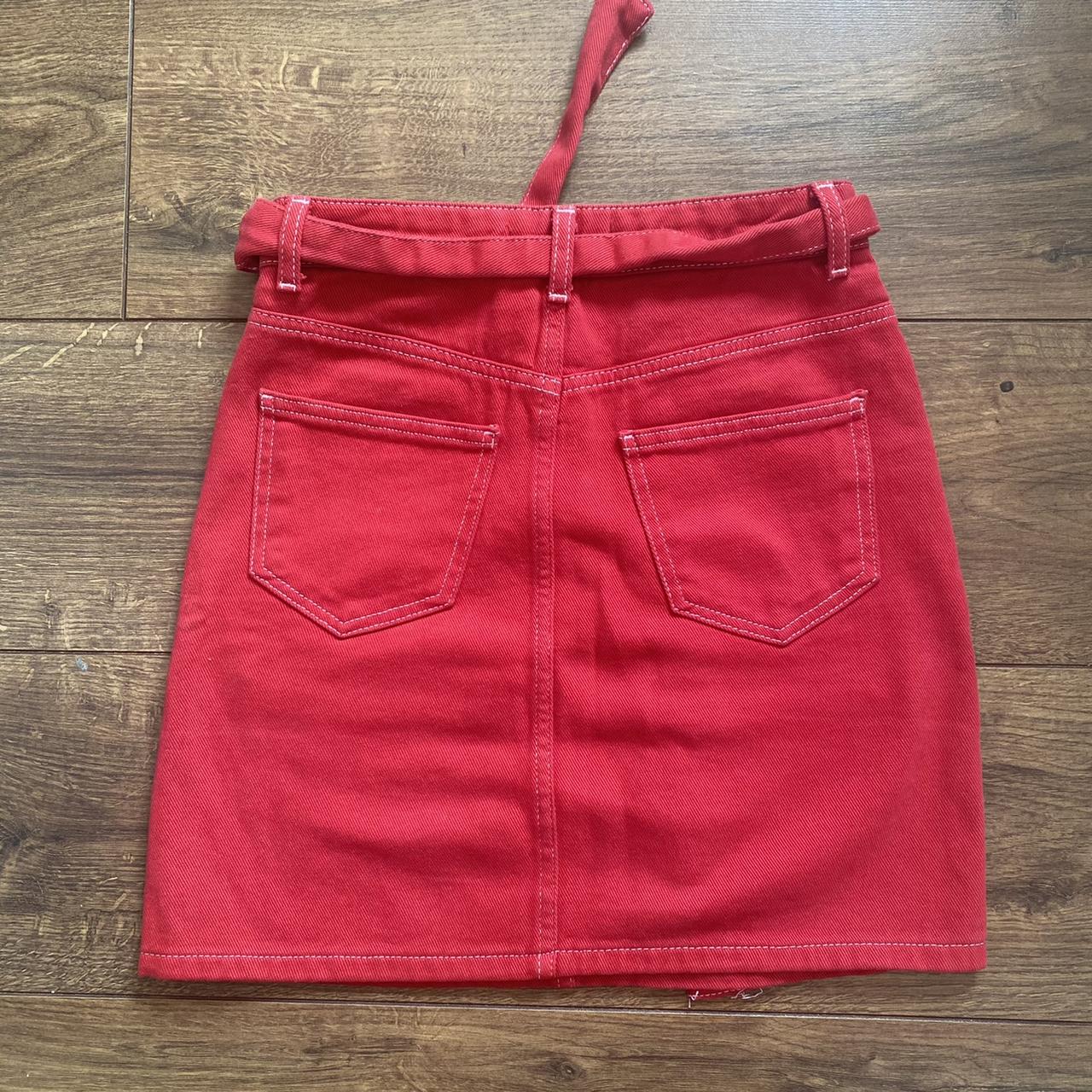 new look red denim skirt size 6 great... - Depop