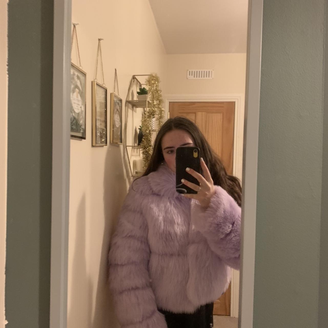 Missguided purple faux fur coat perfect condition Depop