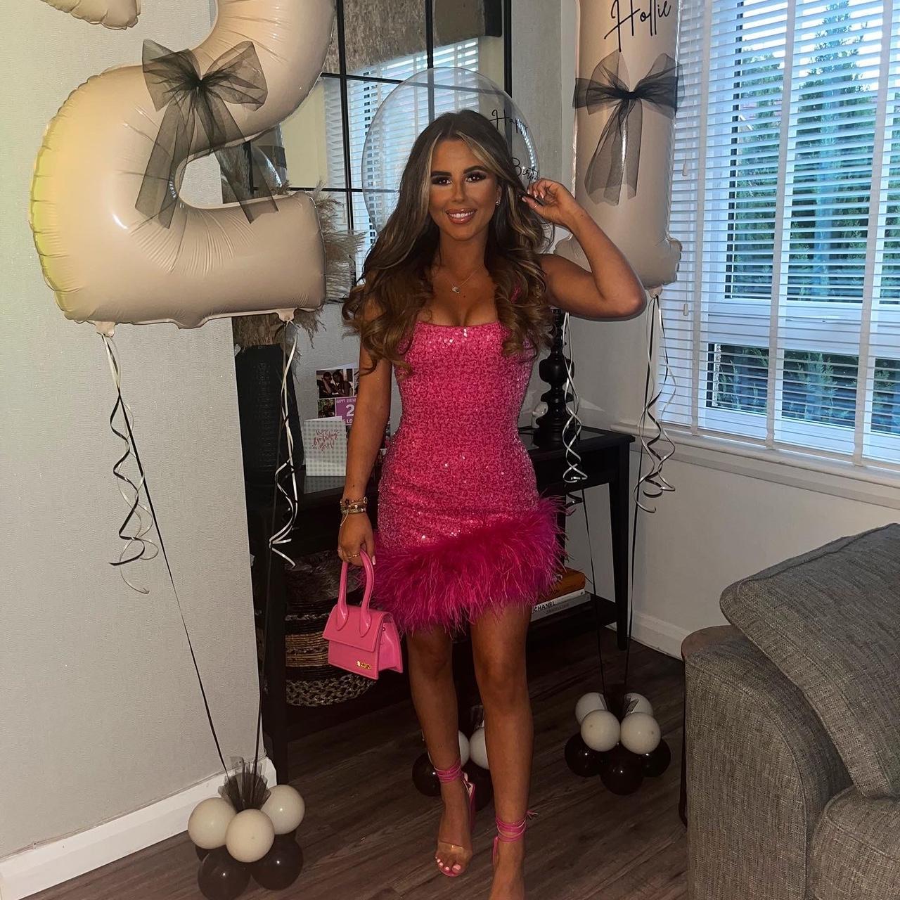 Nadine merabi pink sparkly feather dress, worn once... - Depop