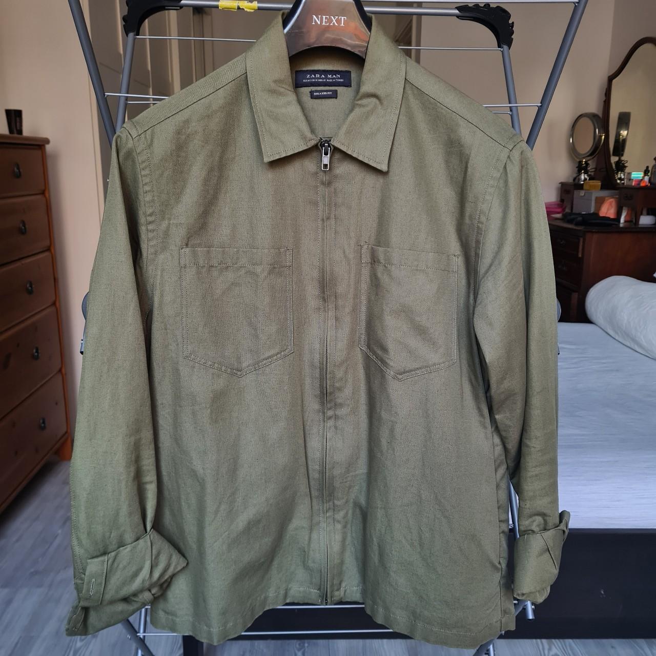Zara Men's Khaki and Green Jacket Depop