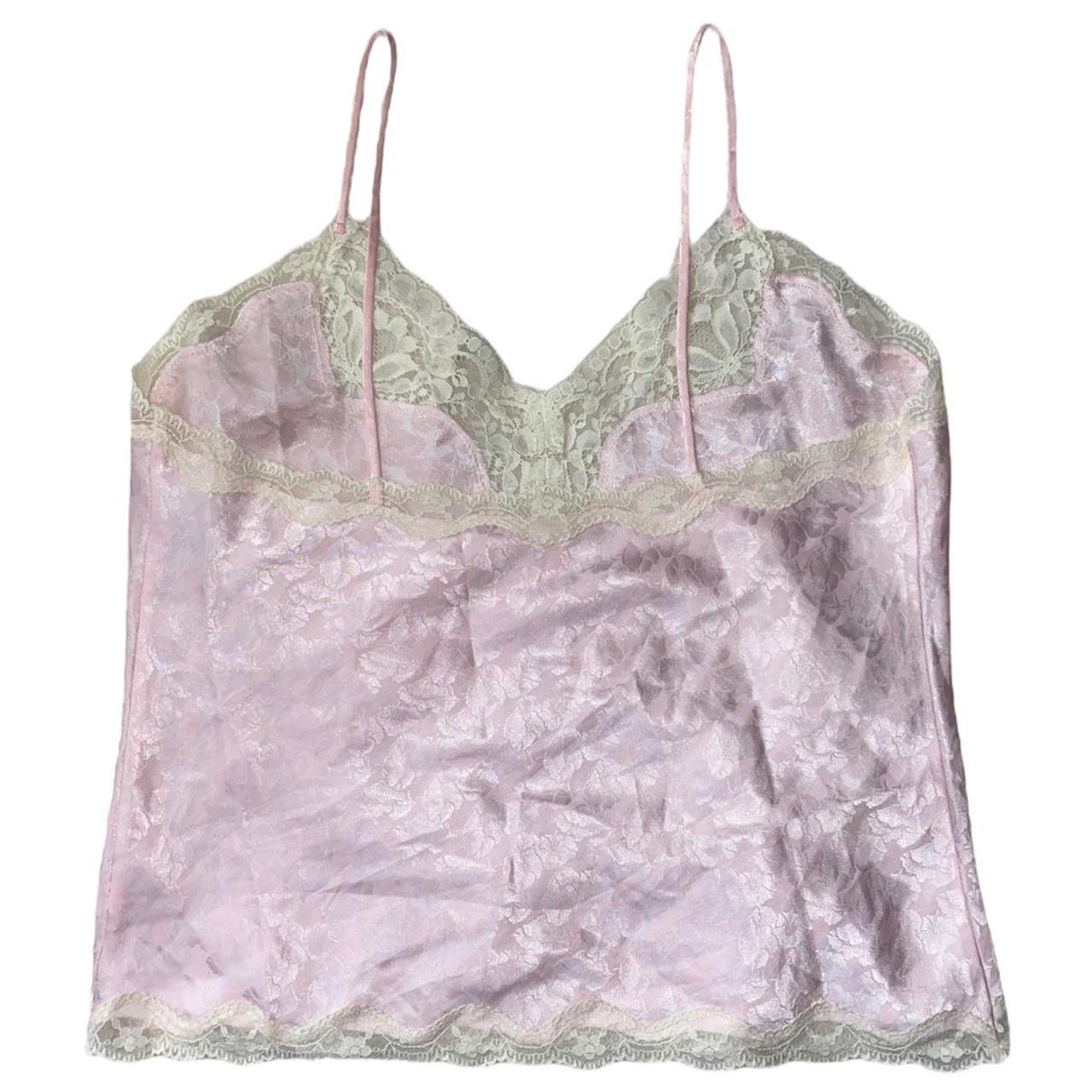 Vintage pink silk top. Pink floral tank top skinny... - Depop