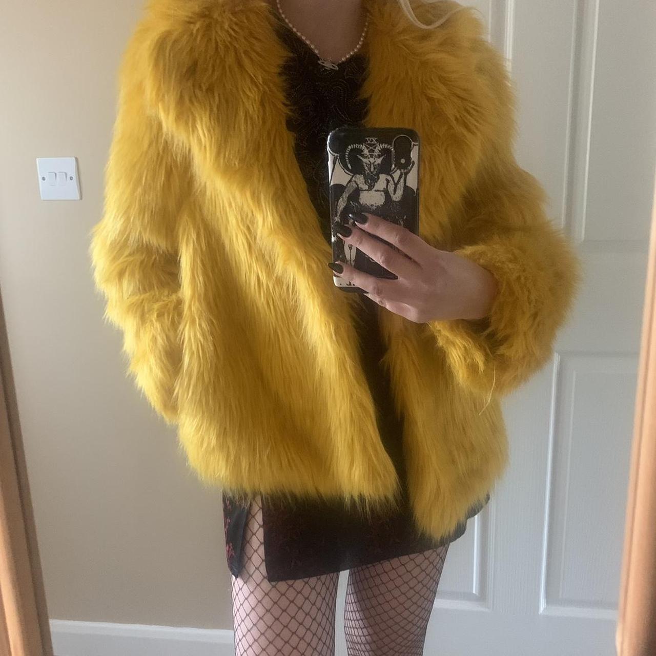 mustard yellow faux fur coat Size 8 Only... Depop