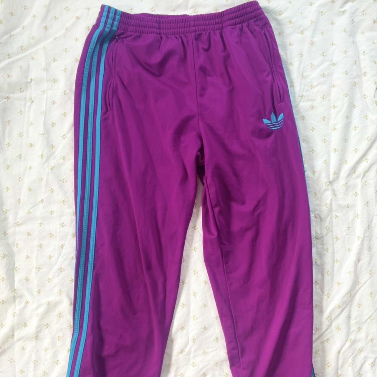 💜 Funky Adidas purple track pants with bright blue... - Depop