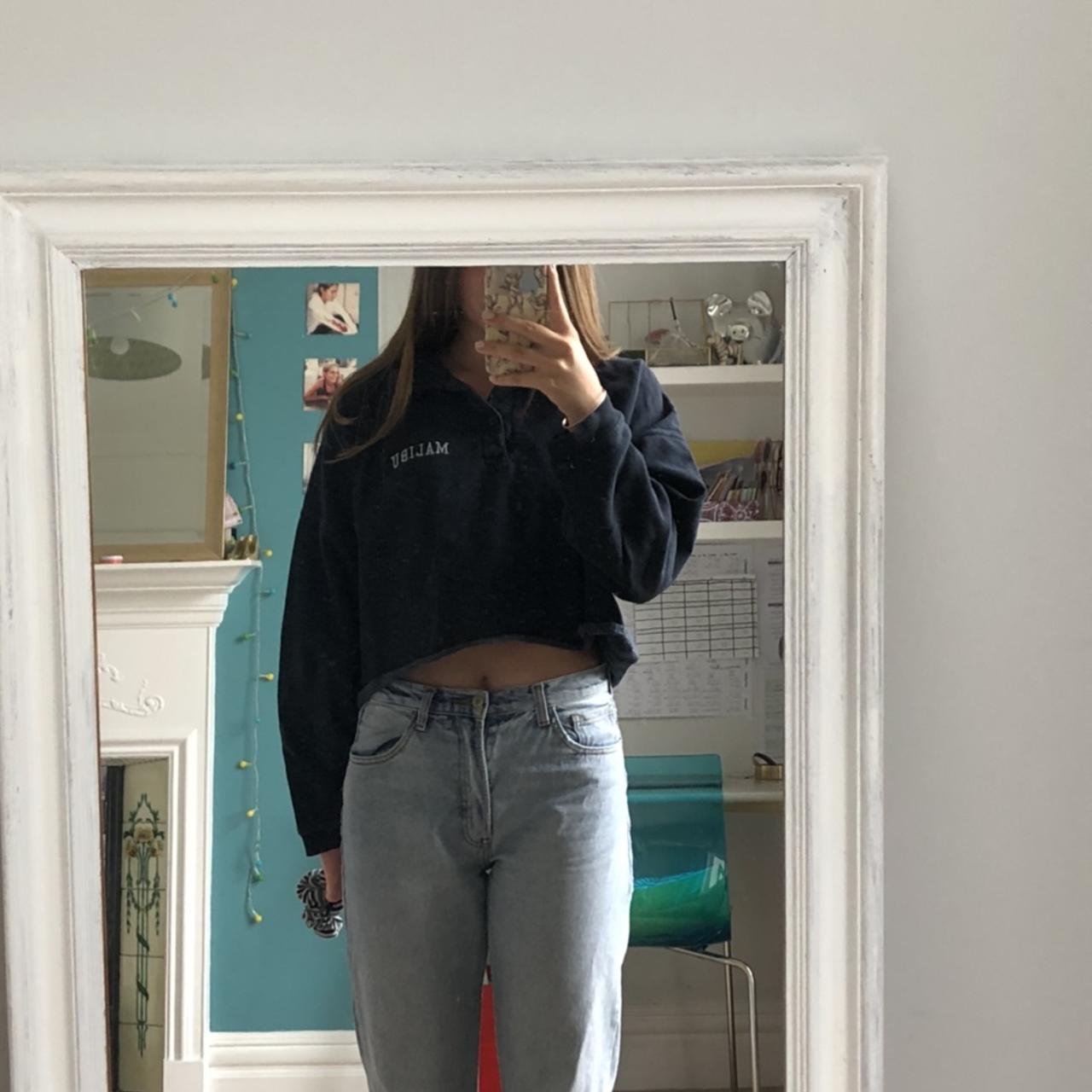 Navy blue Brandy Melville cropped sweatshirt... Depop