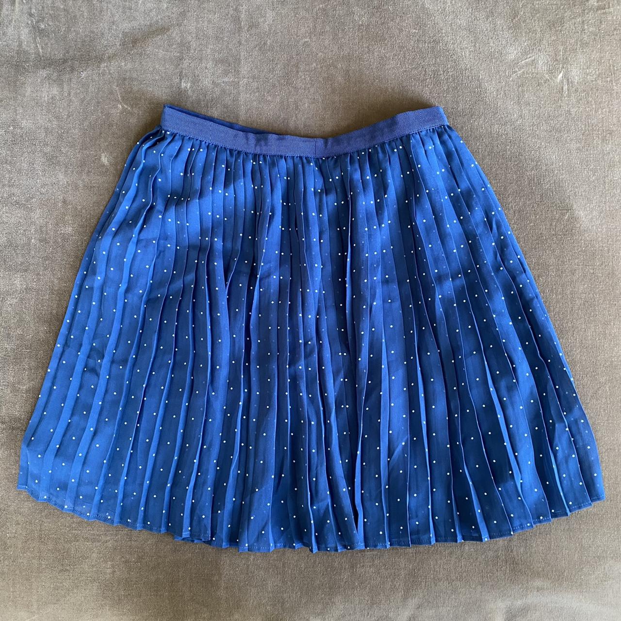 Blue chiffon skirt with white polka