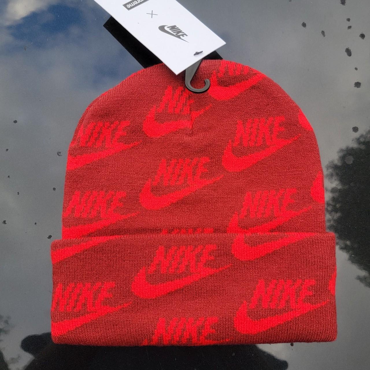 Supreme Nike Jacquard Logos Beanie in Red colorway. - Depop