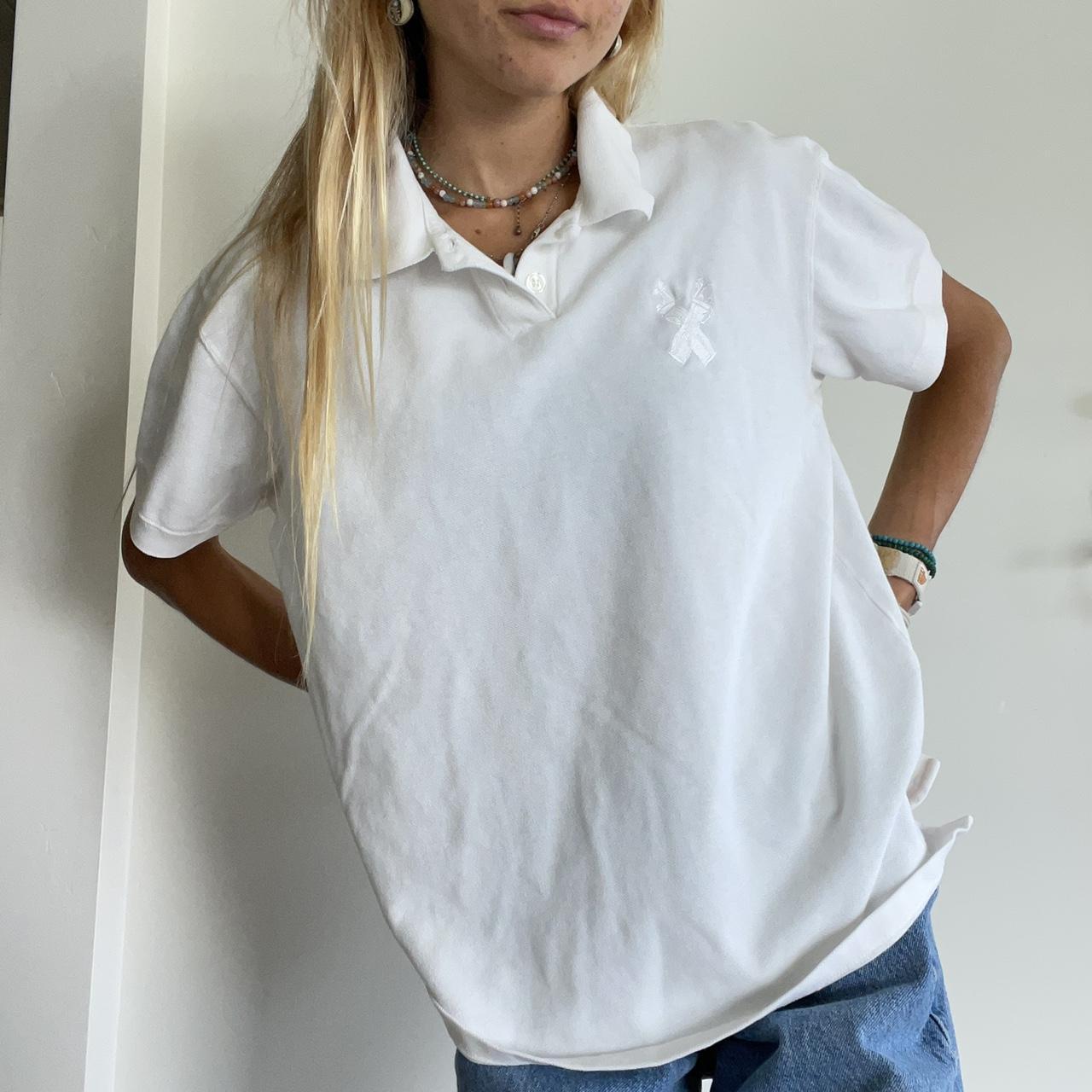 White collard shirt with embroidered golf clubs.... Depop