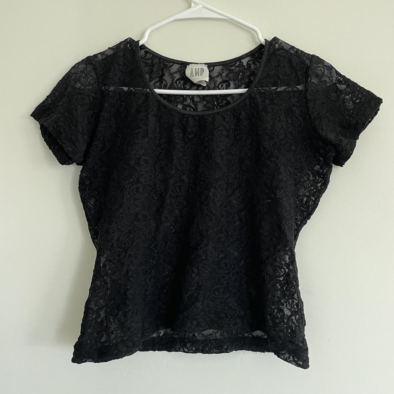 Vintage black lace shirt sleeve top. Size large.... - Depop