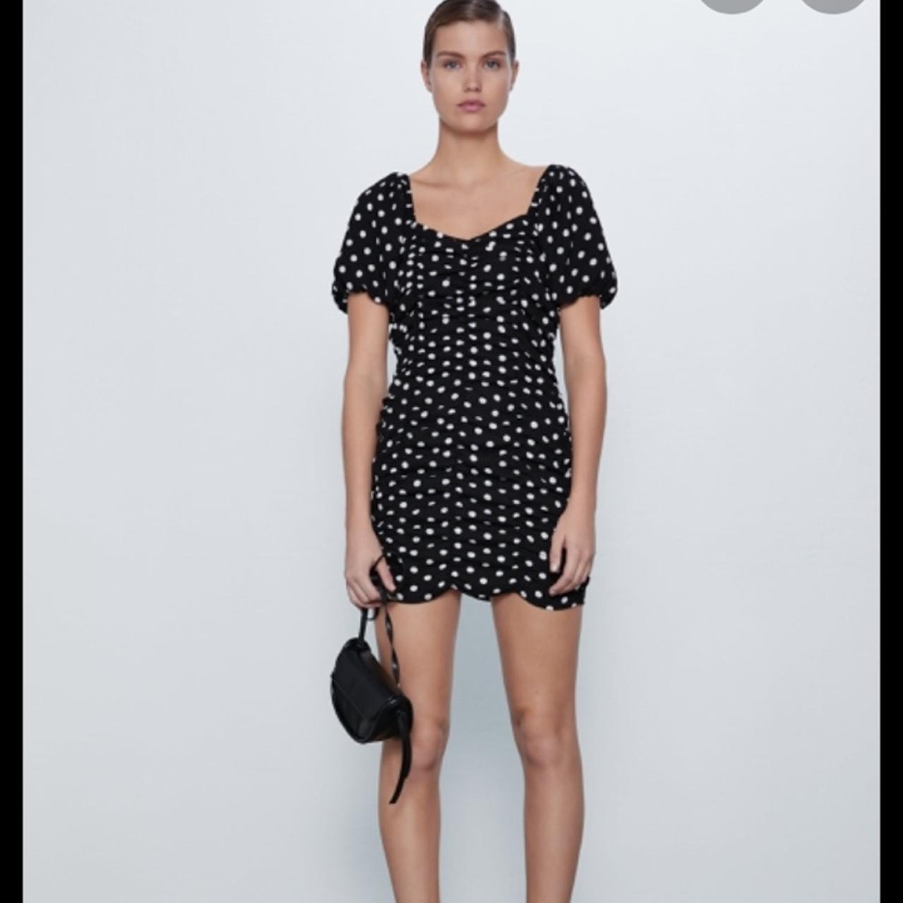 zara ruched polka dot dress