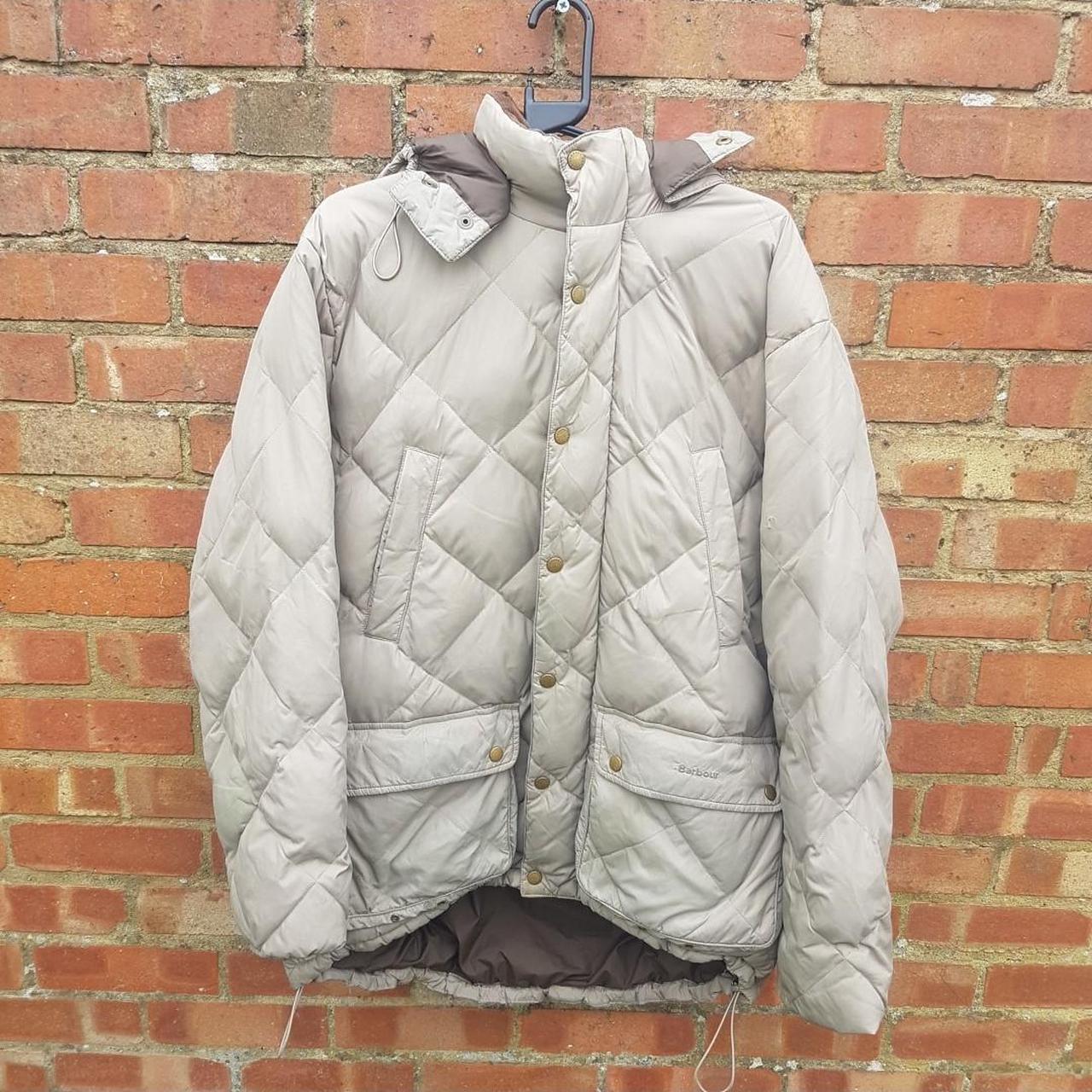 Barbour Hooded beige Down puffer Jacket padded... - Depop