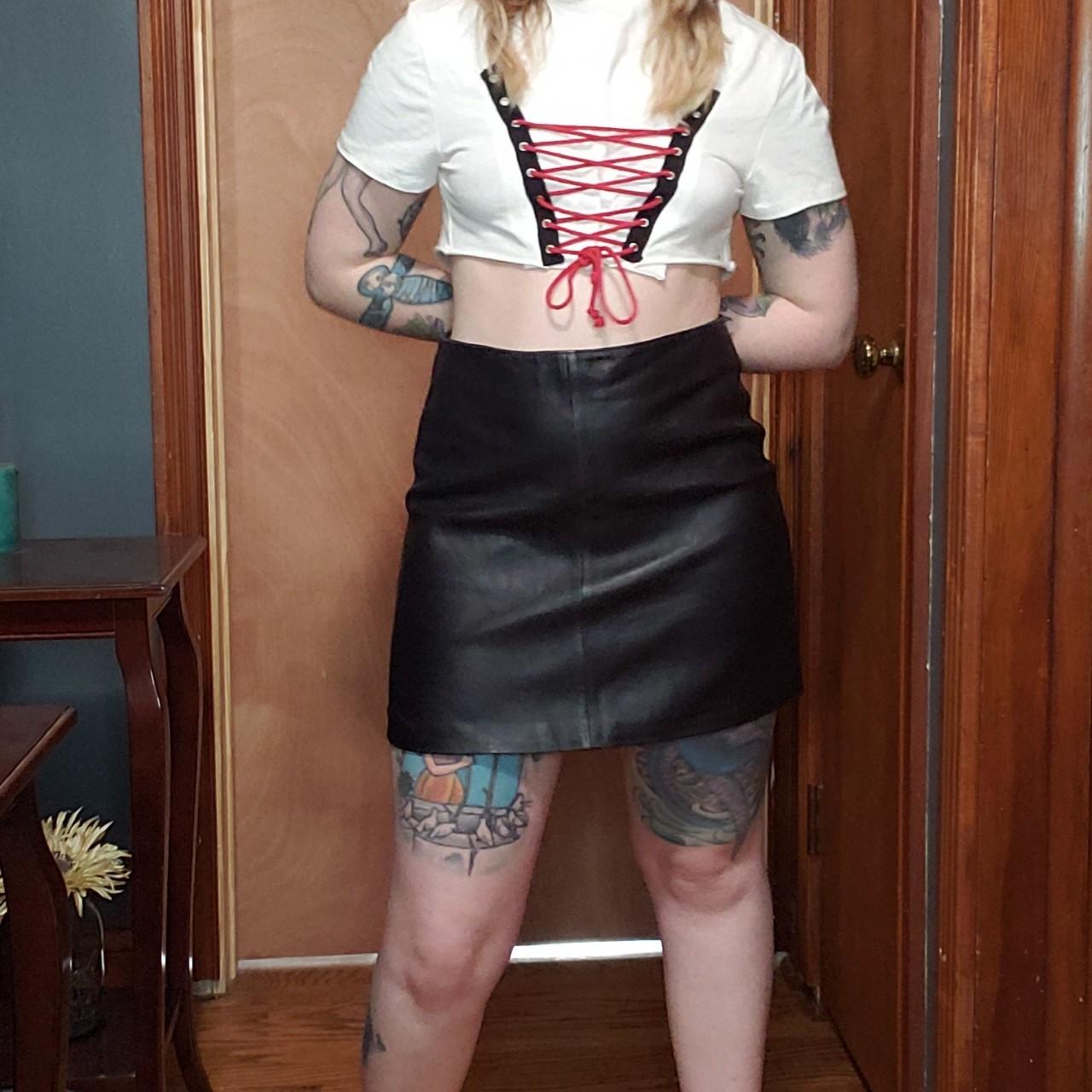 Womens navy leather outlet skirt