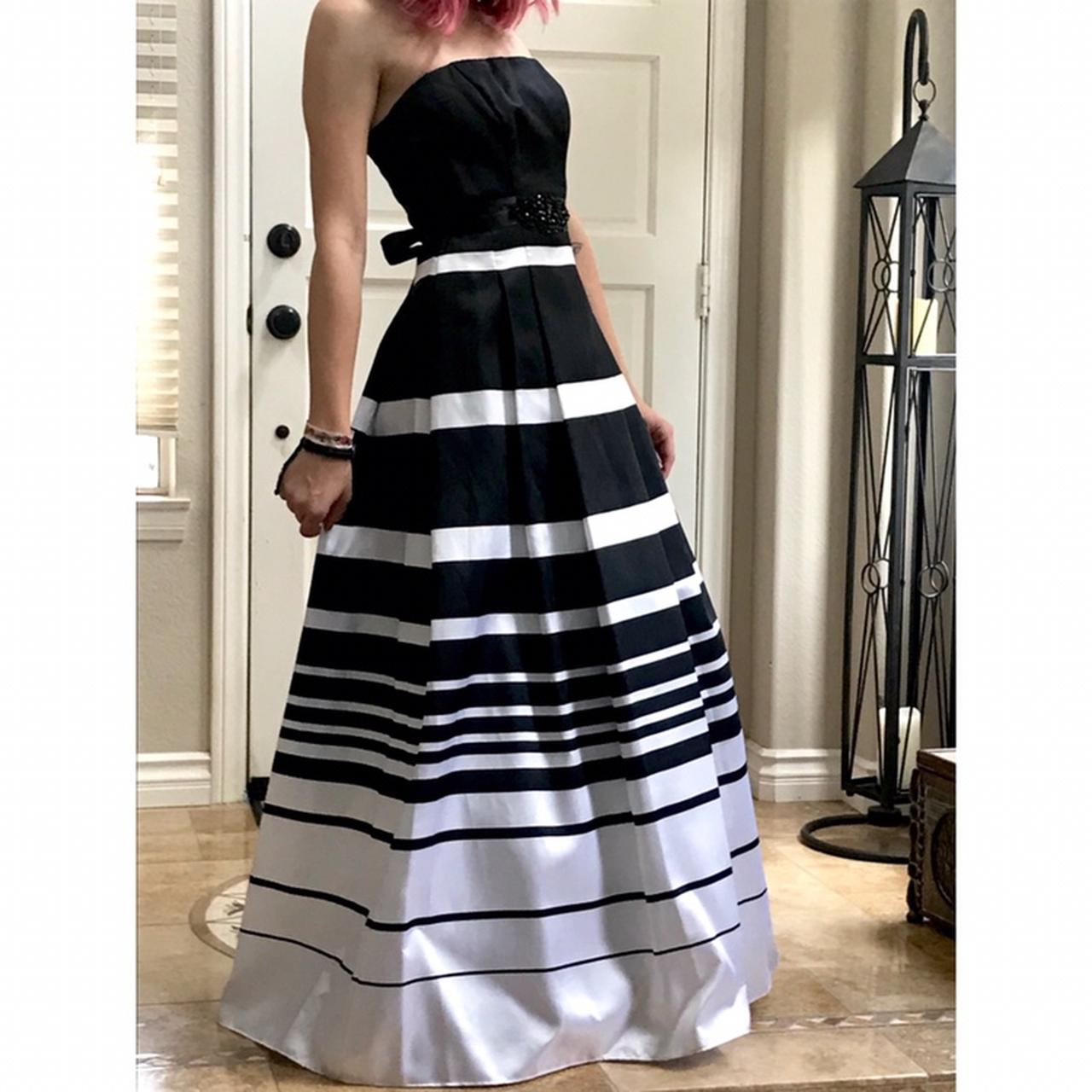 black and white striped formal dress