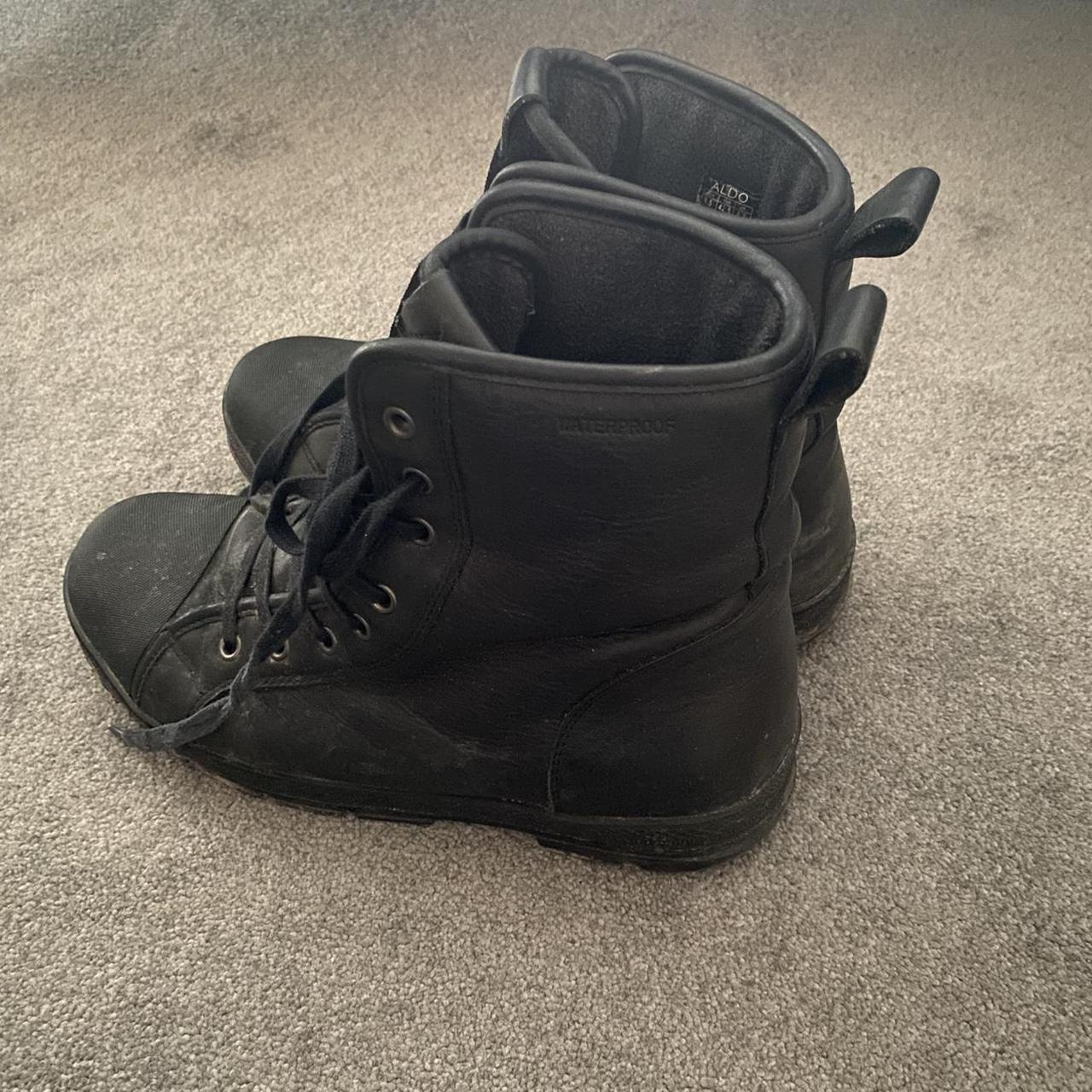 Black leather ALDO utility boots size 8.5. Rick... - Depop