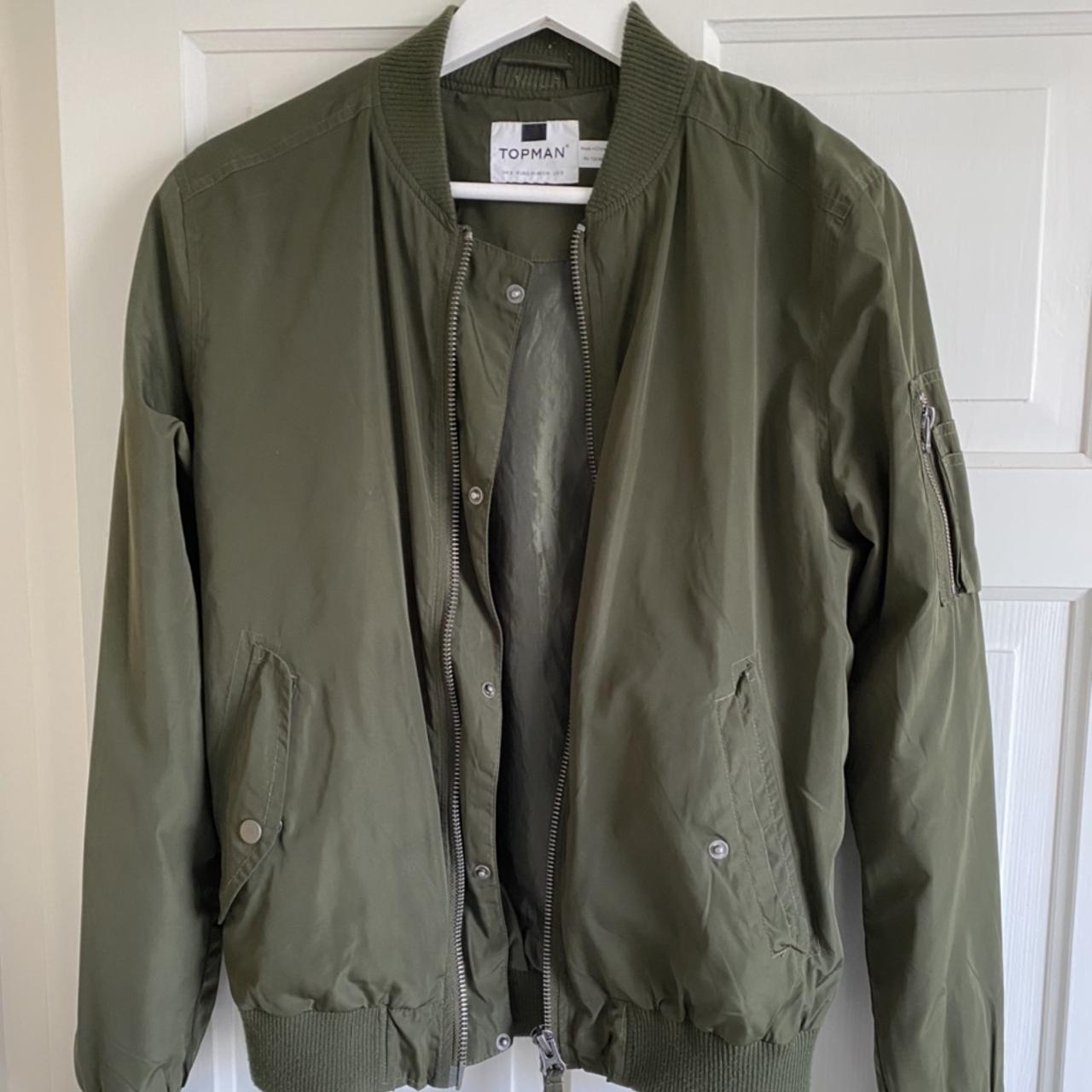 khaki green topman bomber jacket with zip pocket on... - Depop