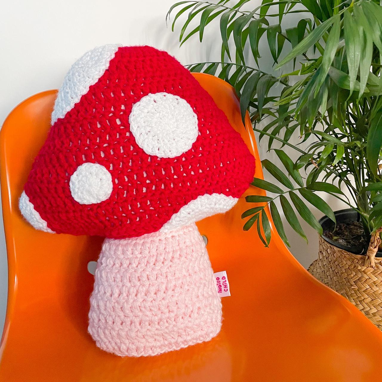 Crochet Mushroom Cushion in Red🍄 ️ Unique crocheted... - Depop