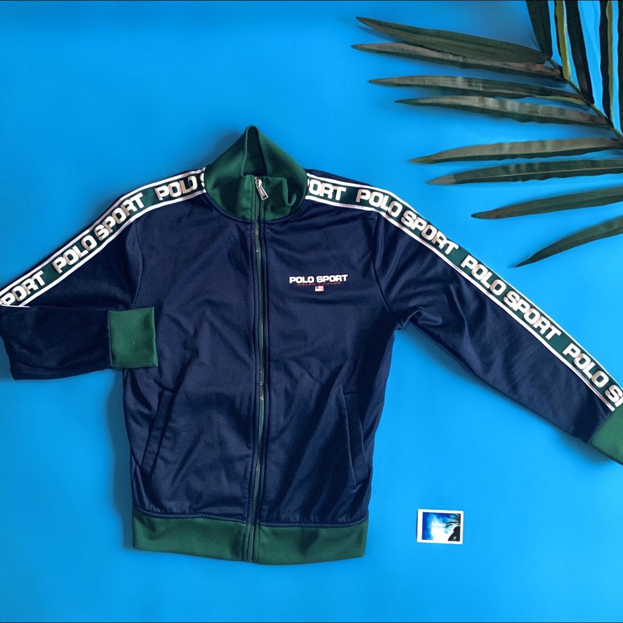 Polo Sport Men's Navy and Green Sweatshirt Depop