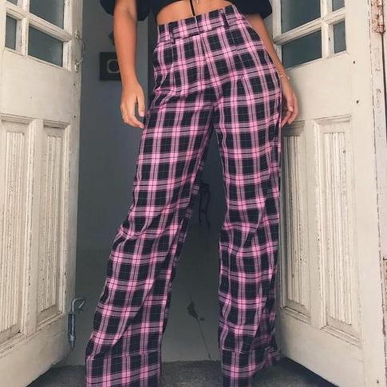 pink and black plaid pants