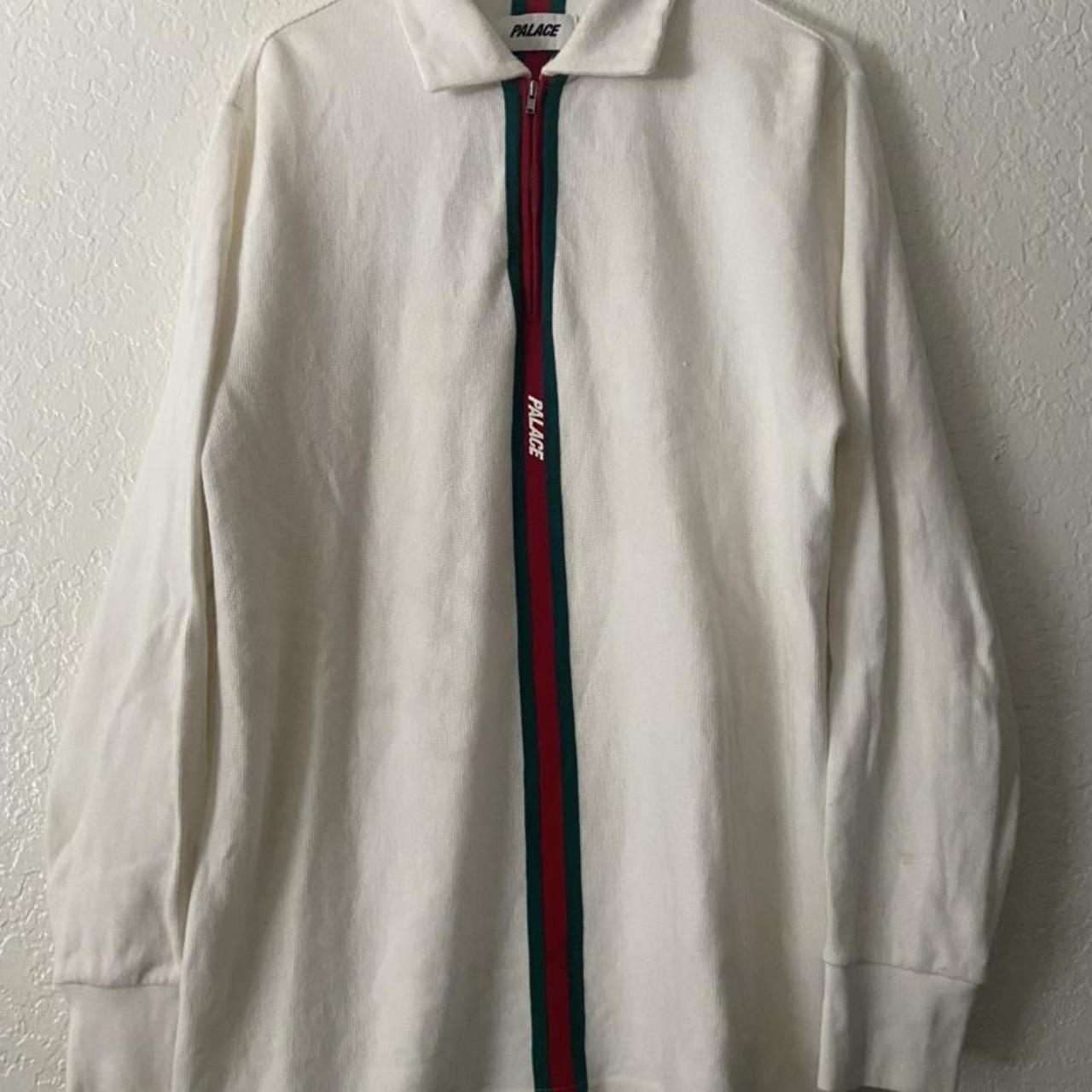 Palace Vertical Weave Zip Polo White