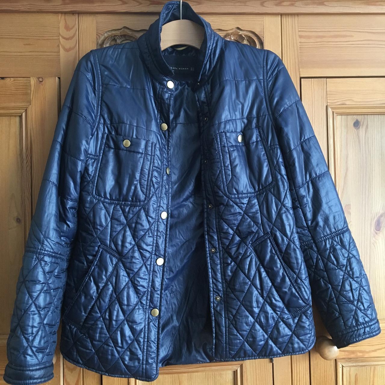 ZARA WOMAN quilted navy blue jacket with collar and... - Depop