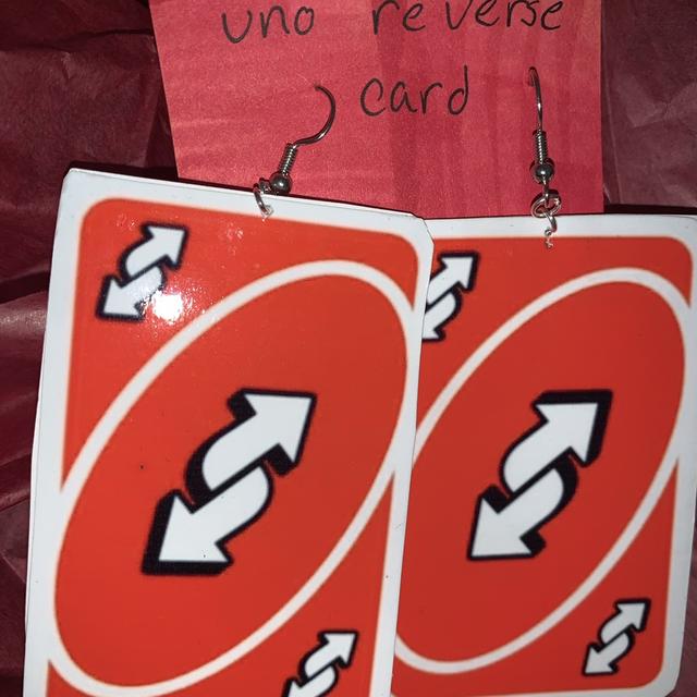 red uno reverse card earrings - Depop