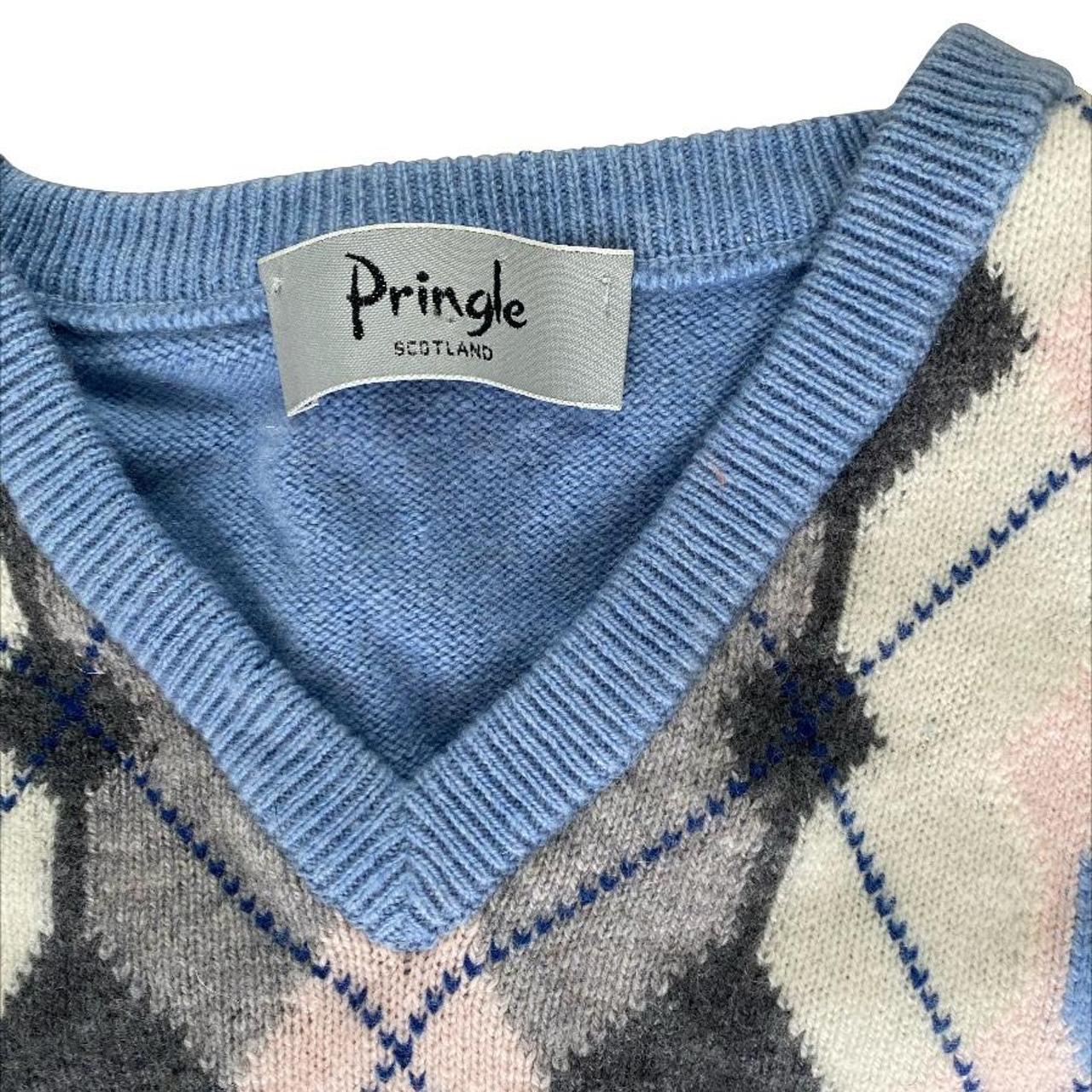 Vintage Pringle light blue grey and pink argyle... - Depop