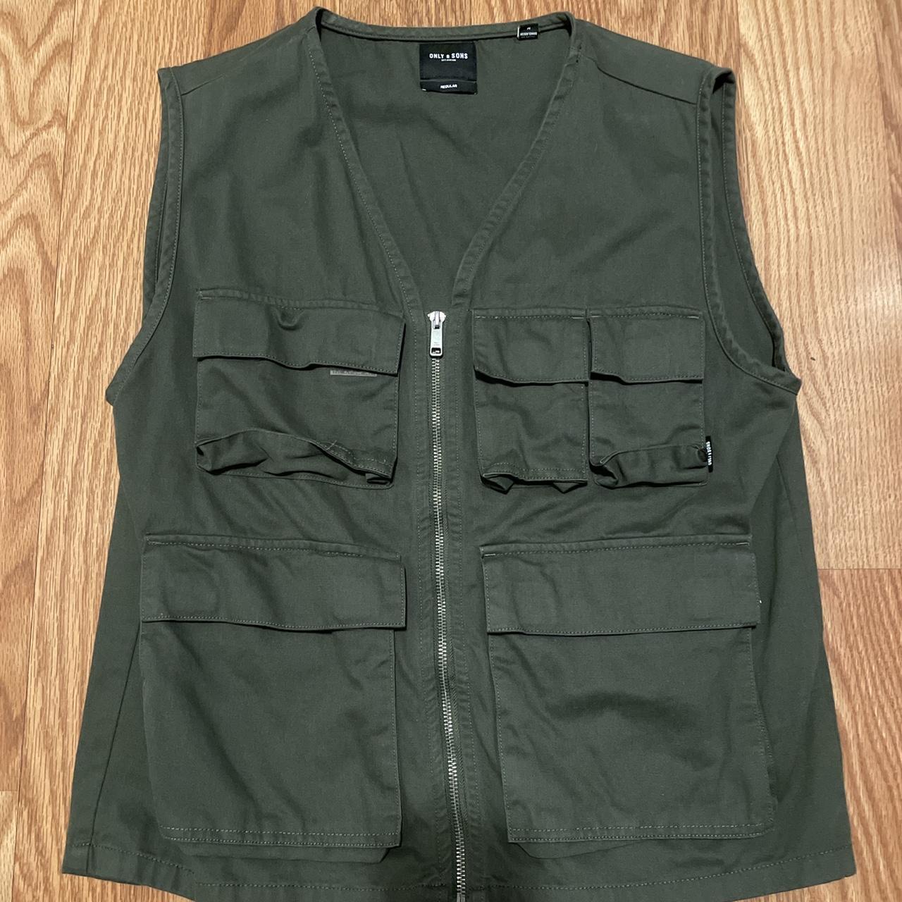 Green Cargo Vest. Made by Only & Sons. Size is... - Depop
