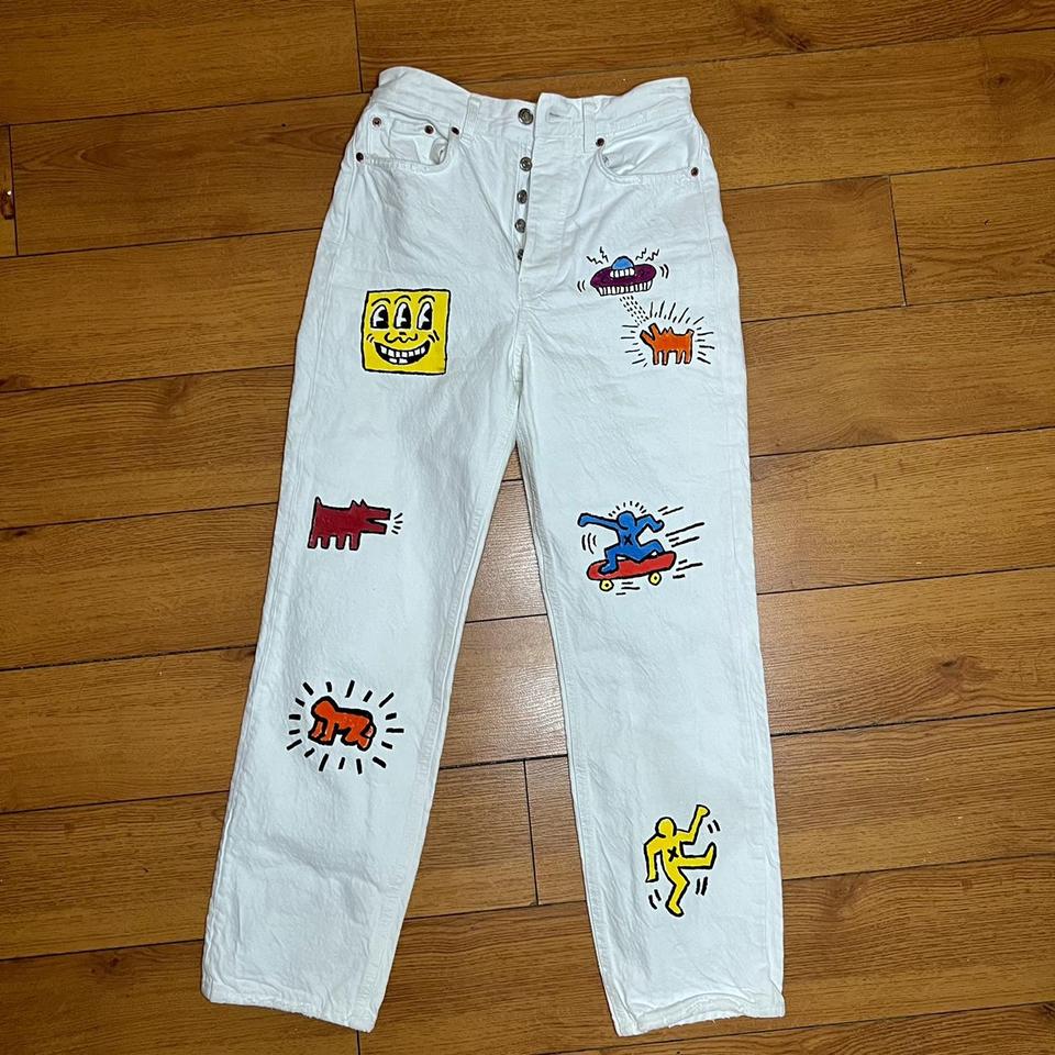 custom jeans painted all by hand - Depop