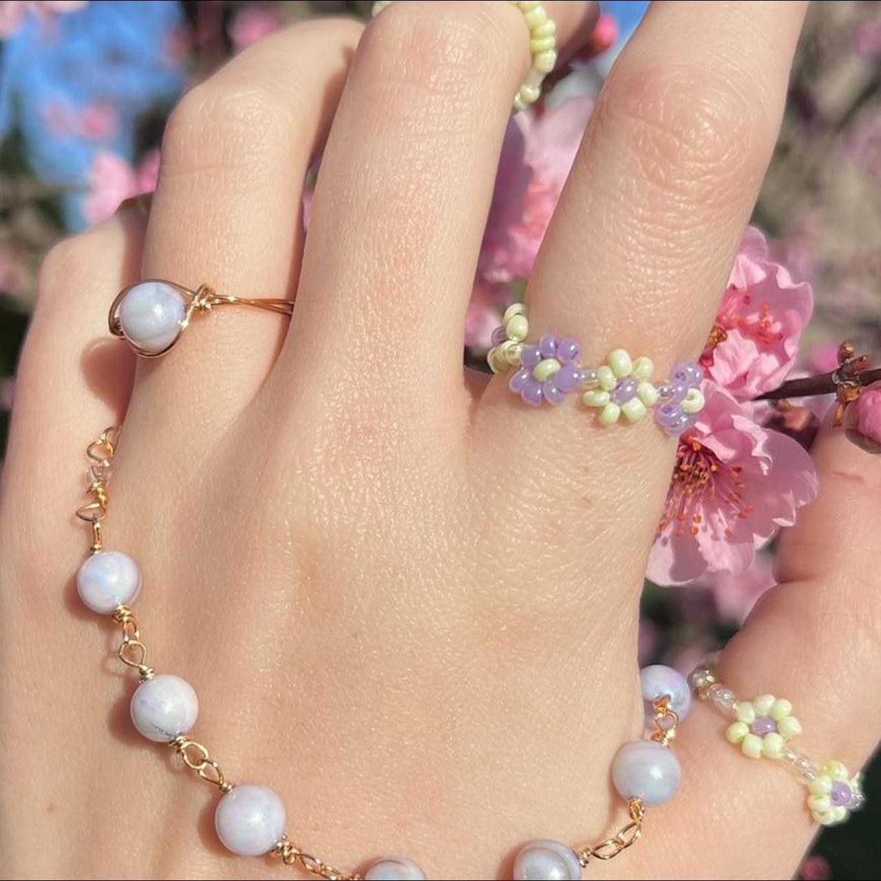 purple-and-mint-beaded-daisy-ring-pack-comes-depop