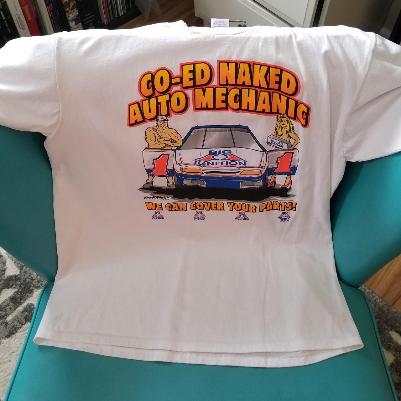 Vintage Big Ignition co-ed naked auto mechanic tee - Depop