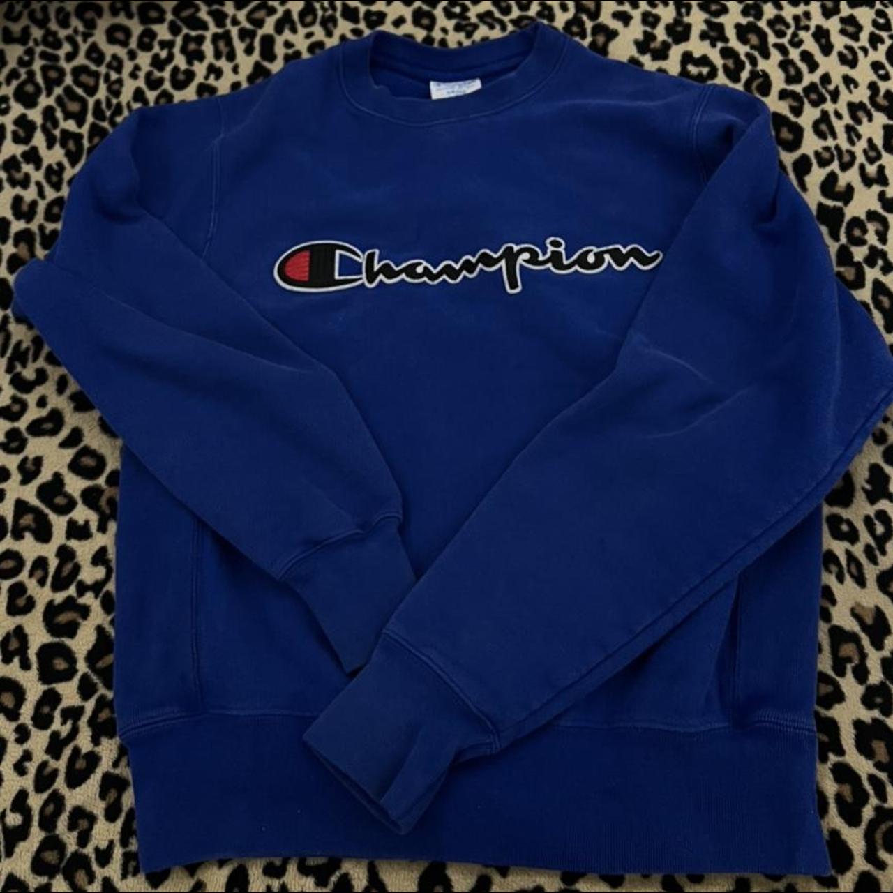 Blue champion crewneck. Have worn. Minor... - Depop