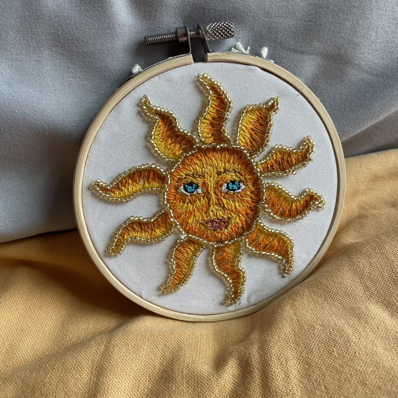 Classic sunshine embroidery with gold beaded | Depop