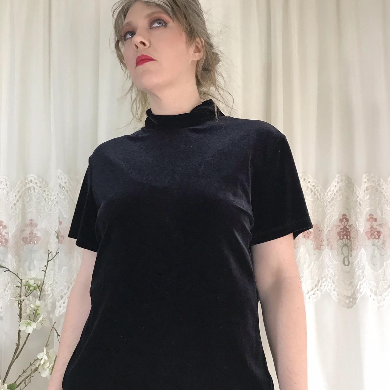 Black velvet mock neck short sleeve shirt, has some... - Depop