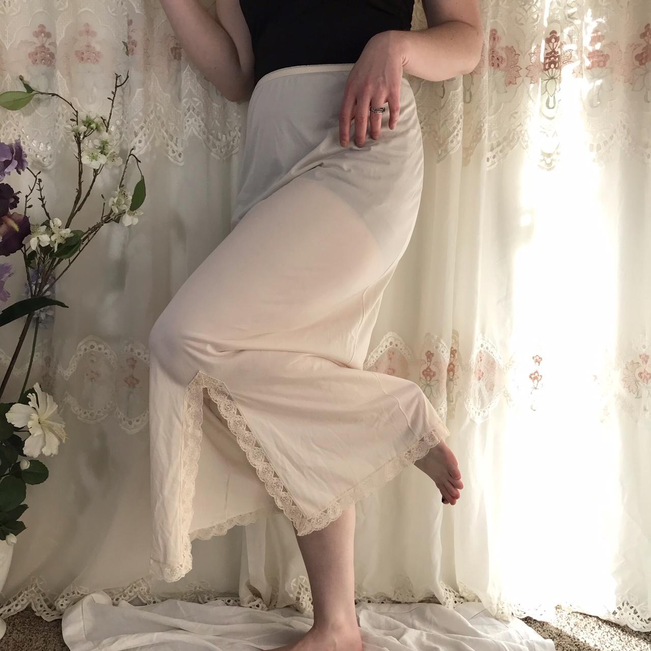 Vintage full length half slip, cream nylon, lace hem... Depop