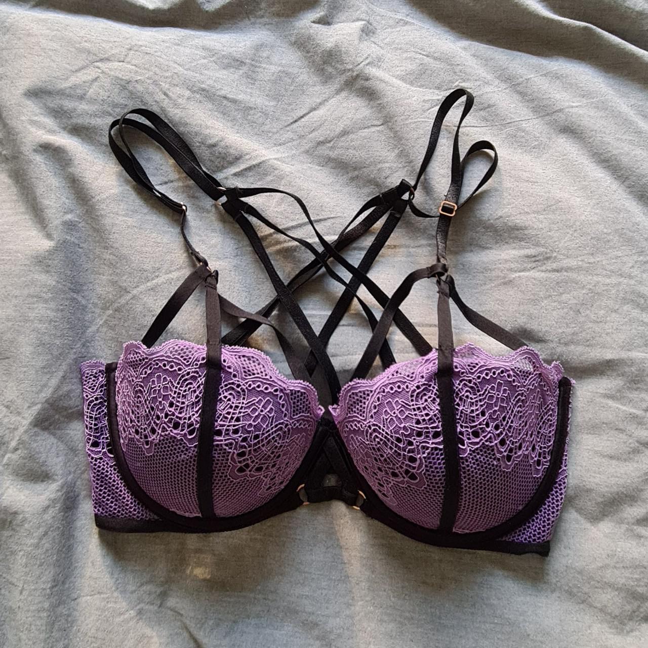 Ann summers purple black Lacey bra strappy style.