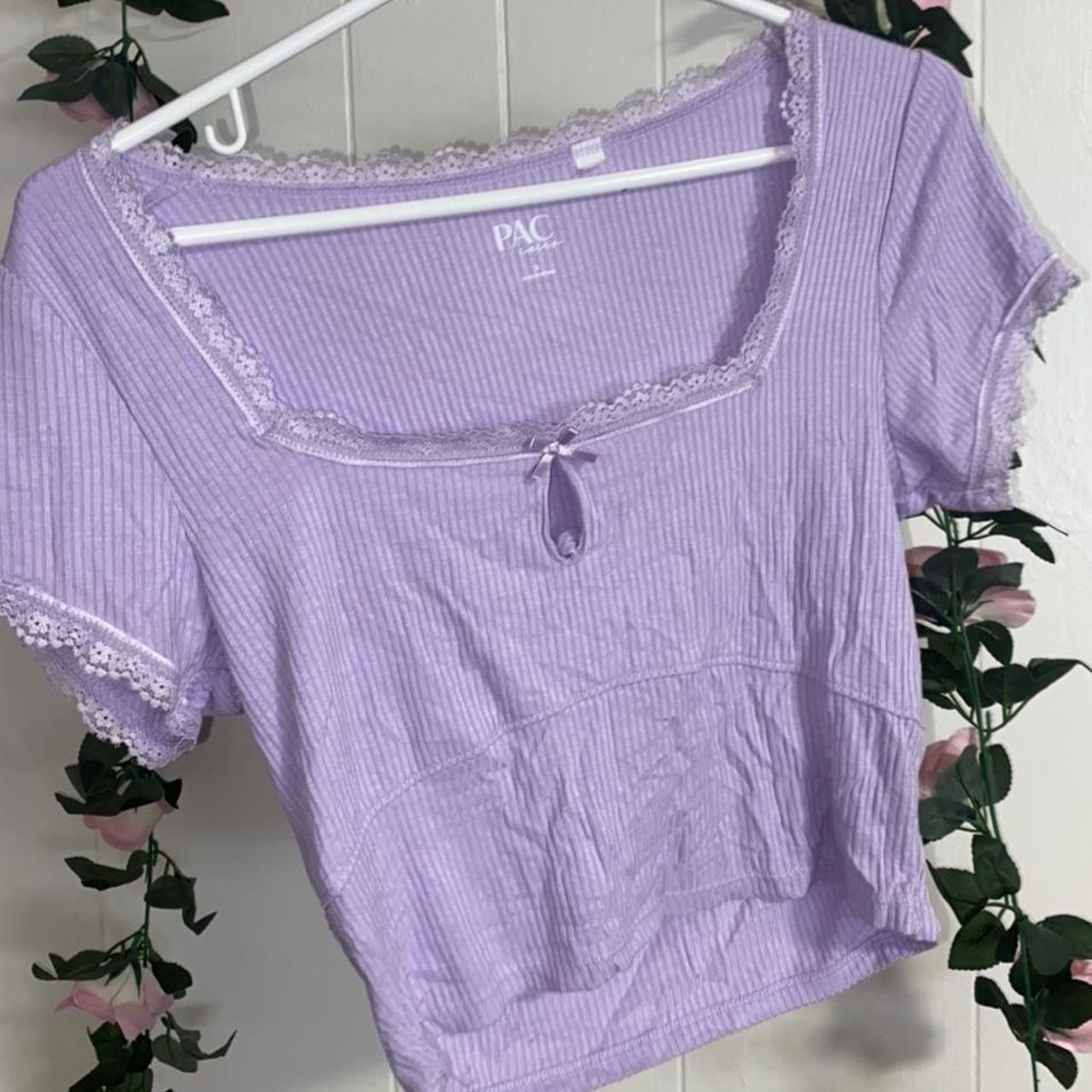 Light purple crop top with lace detailing and bow!... - Depop