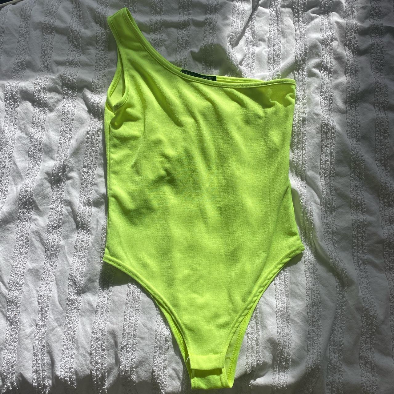 Neon yellow bodysuit. One shoulder strap. Size 10.... - Depop